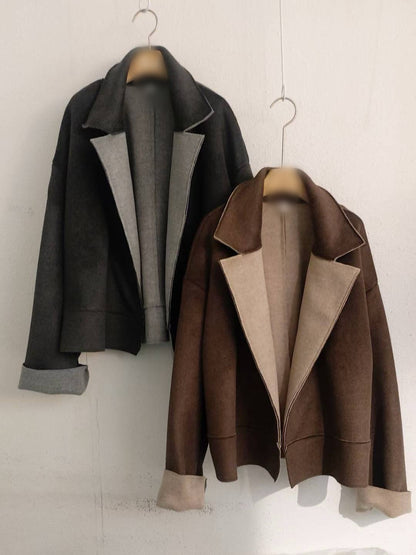 10A207 雙色毛呢翻領外套