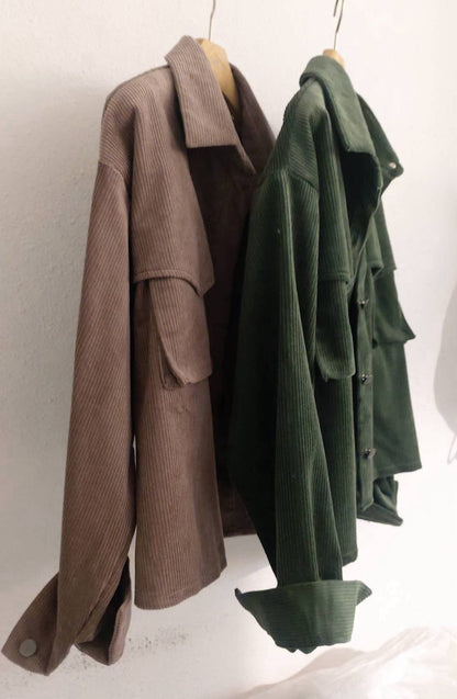 10A209 挺料燈心絨口袋襯衫