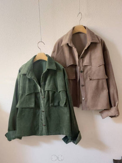 10A209 挺料燈心絨口袋襯衫