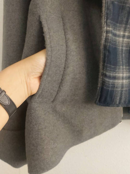 10A206 格紋披巾連帽毛呢外套
