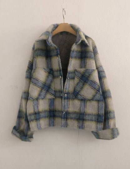 10A208 毛鬚感格紋襯衫外套