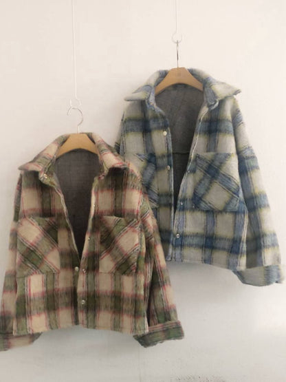 10A208 毛鬚感格紋襯衫外套