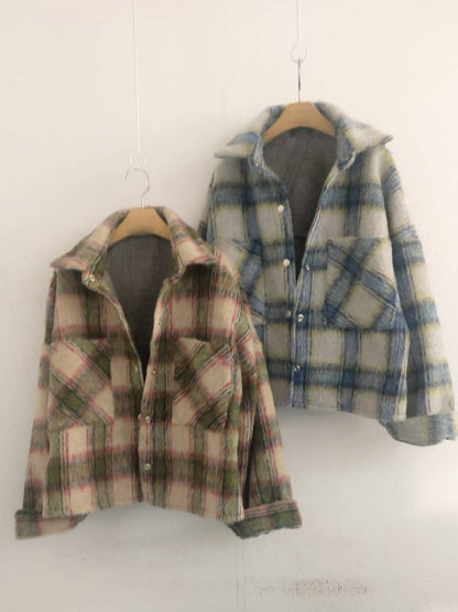 10A208 毛鬚感格紋襯衫外套