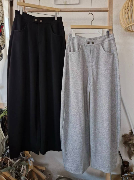 10A202 雙扣棉長寬褲