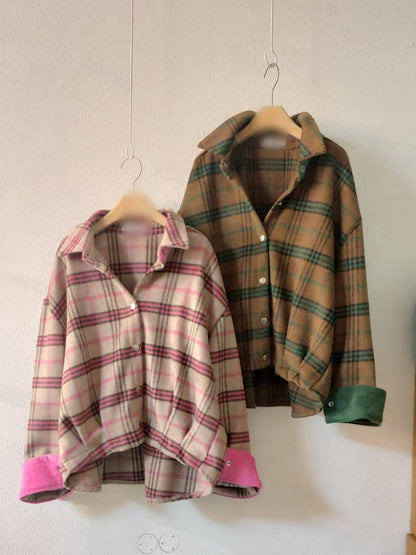 10A201 燈心絨格紋襯衫外套