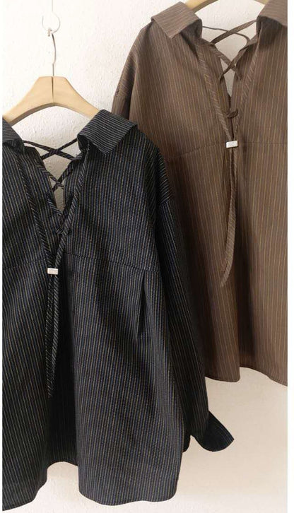 10A215 直紋後綁帶開襟襯衫