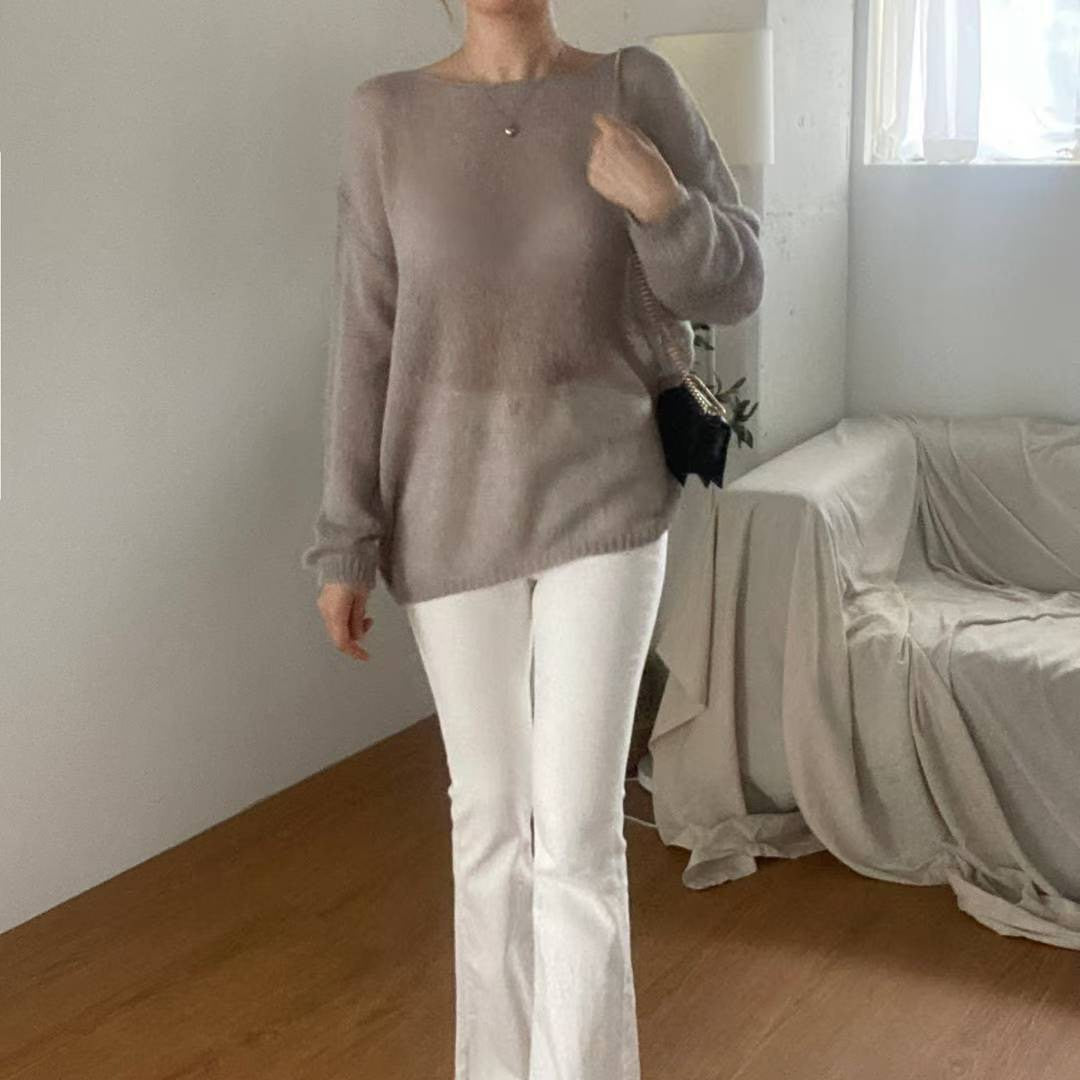 10B102 後蝴蝶結透膚感針織毛衣