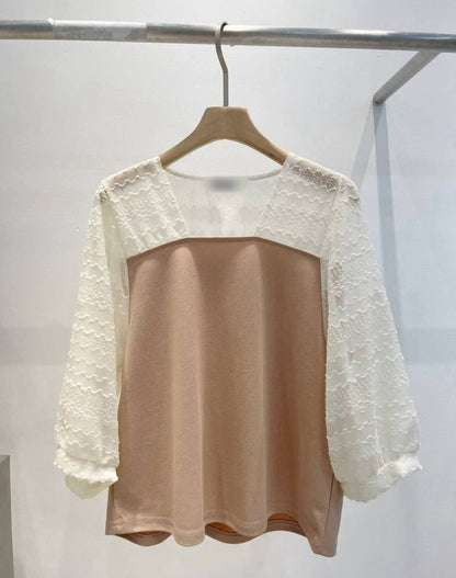 10B112 七分袖方領拚袖上衣