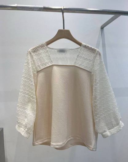 10B112 七分袖方領拚袖上衣