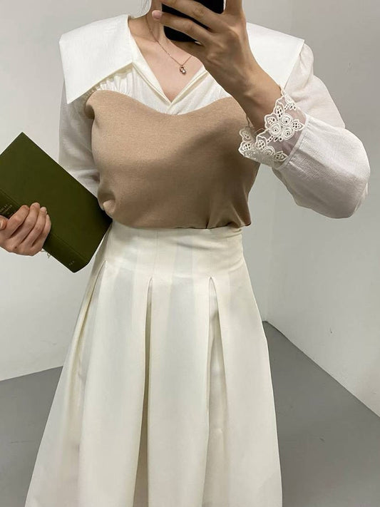 10B110 假兩件翻領拼接上衣