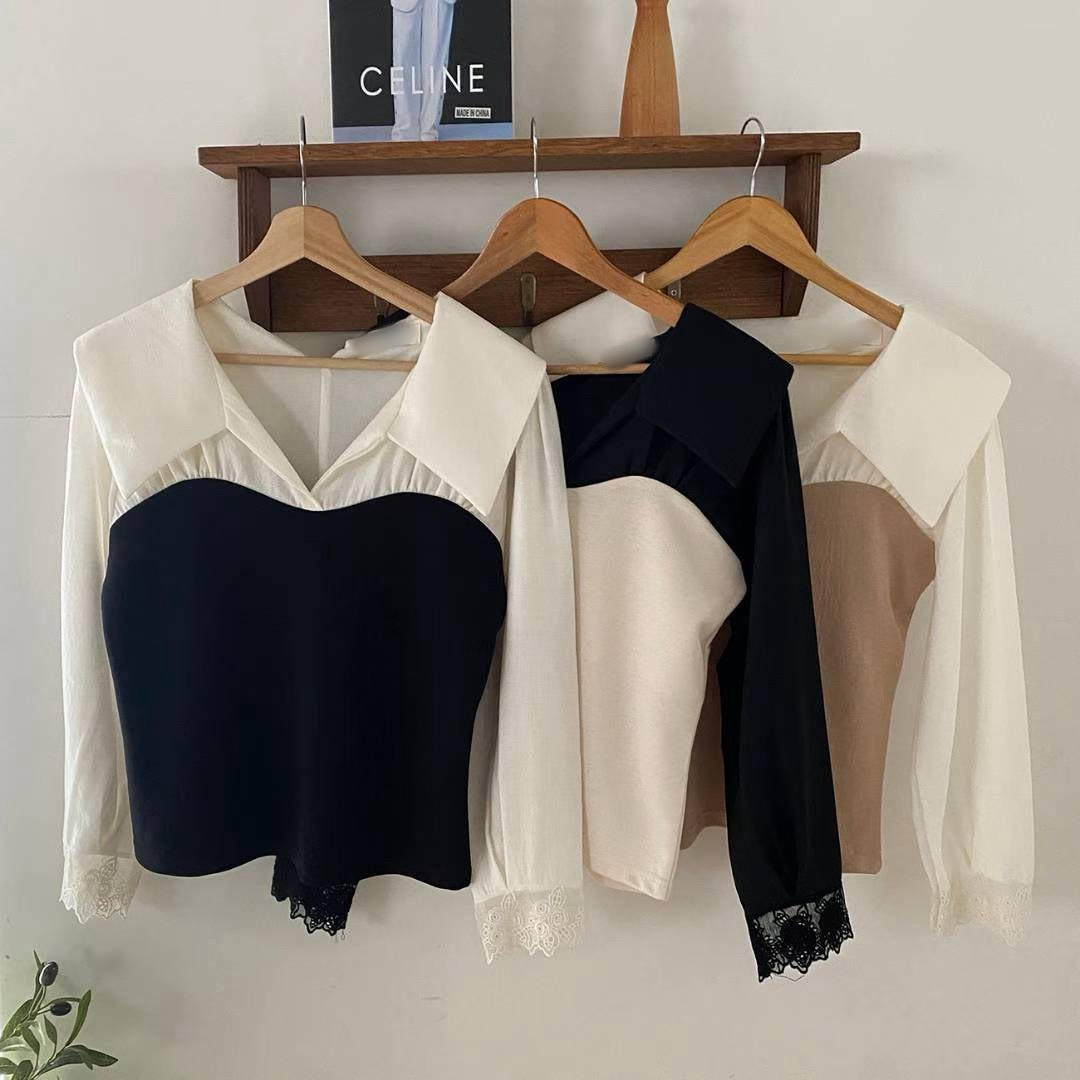 10B110 假兩件翻領拼接上衣