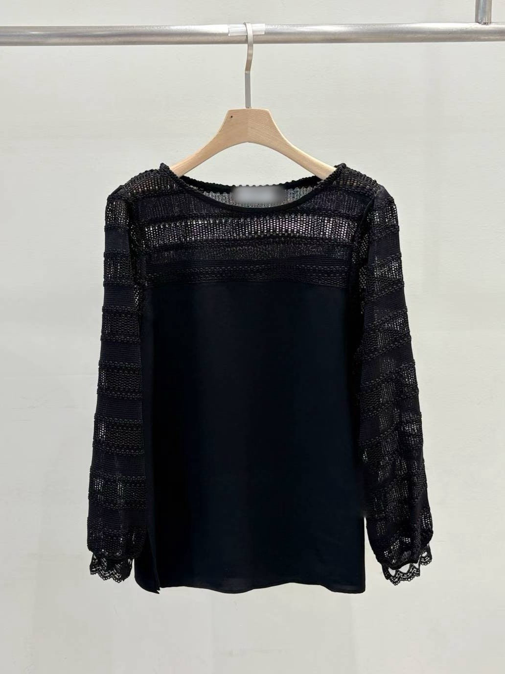 10B109 前襟橫條蕾絲雪紡上衣