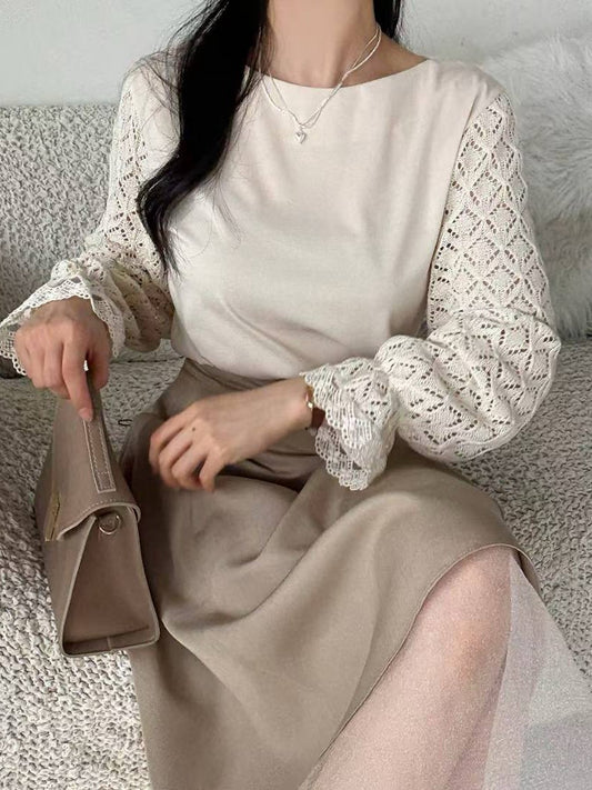 10B106 菱格紋勾針手袖雪紡上衣