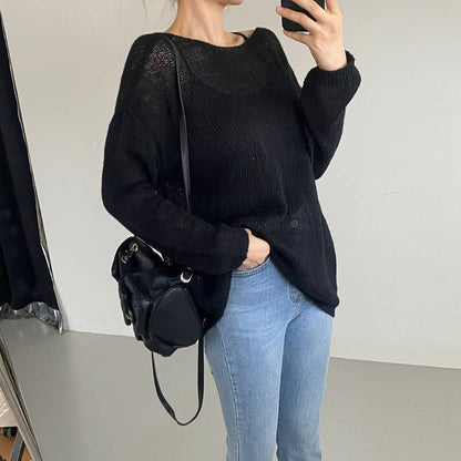10B102 後蝴蝶結透膚感針織毛衣