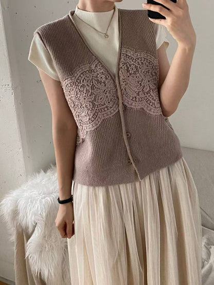 10B105 蕾絲螺紋針織背心