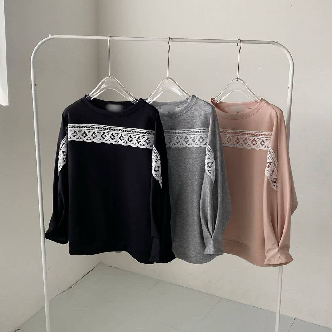 10B107 中拼布蕾絲舒服綿上衣