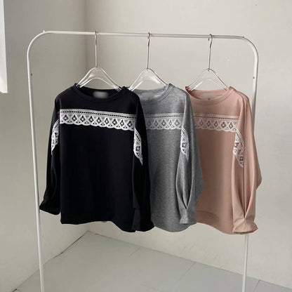 10B107 中拼布蕾絲舒服綿上衣