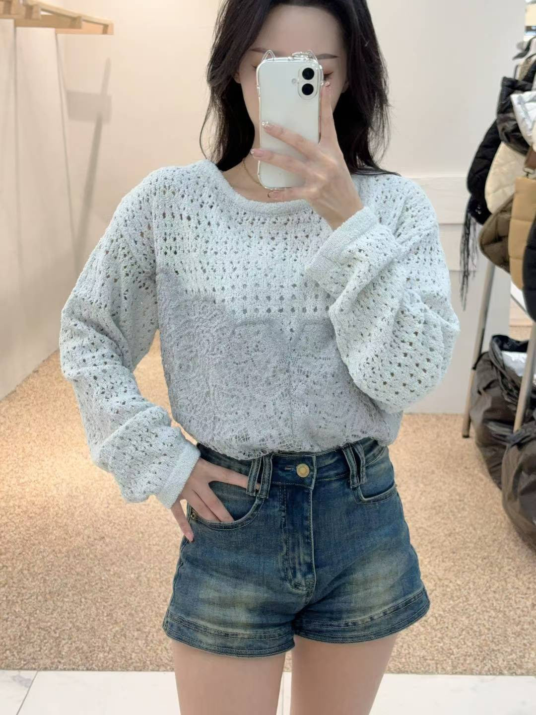 10B103 勾針下蕾絲針織衫