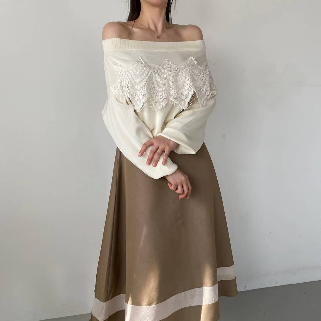 10B101 大蕾絲一字領針織衫