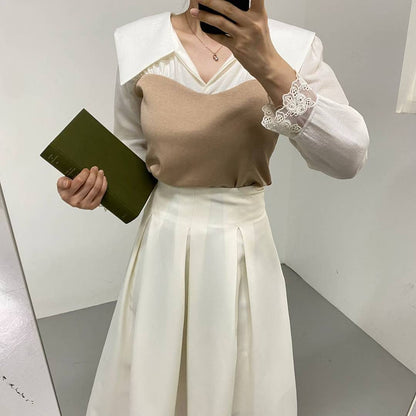 10B110 假兩件翻領拼接上衣