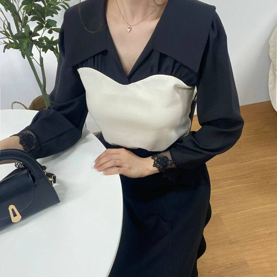 10B110 假兩件翻領拼接上衣