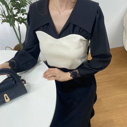 10B110 假兩件翻領拼接上衣