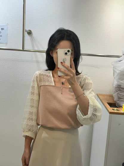 10B112 七分袖方領拚袖上衣