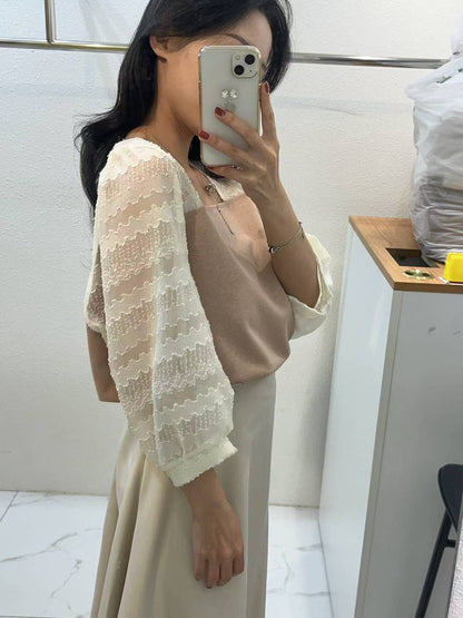 10B112 七分袖方領拚袖上衣