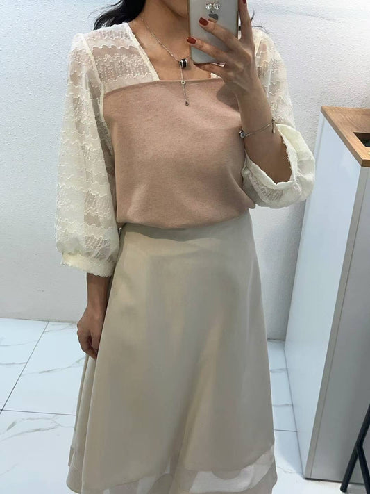 10B112 七分袖方領拚袖上衣