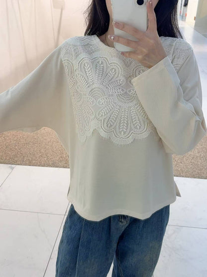 10B114 前襟大片蕾絲彈性棉上衣