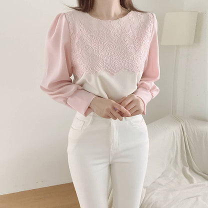 10B116 拚色蕾絲上衣