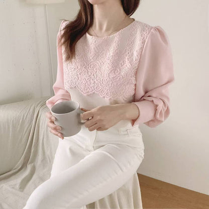 10B116 拚色蕾絲上衣