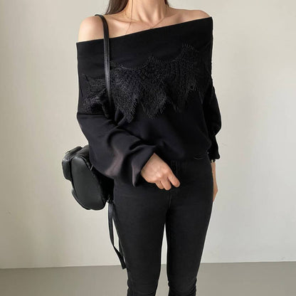 10B101 大蕾絲一字領針織衫