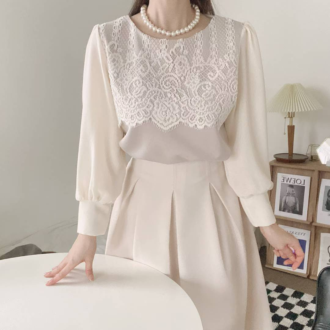 10B116 拚色蕾絲上衣