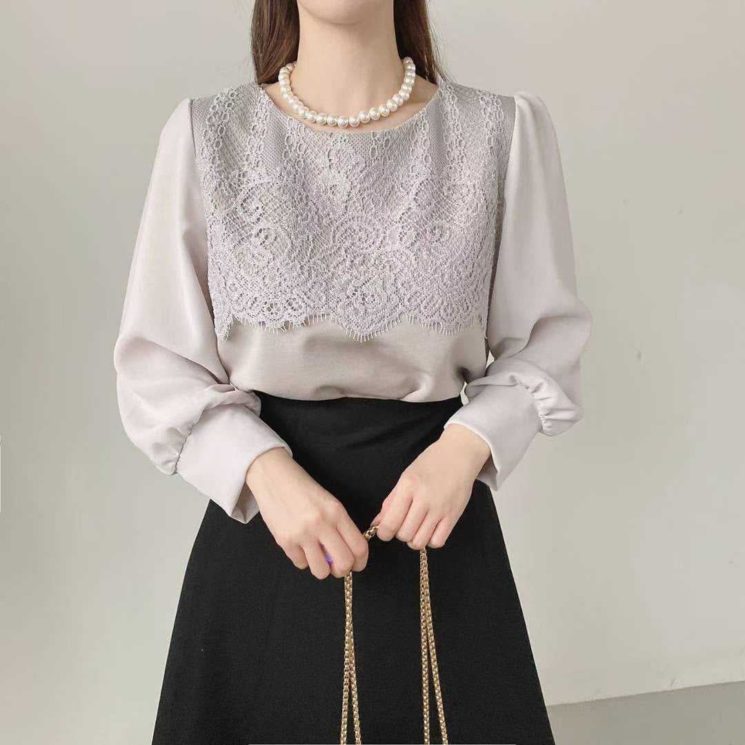 10B116 拚色蕾絲上衣