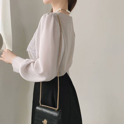 10B116 拚色蕾絲上衣