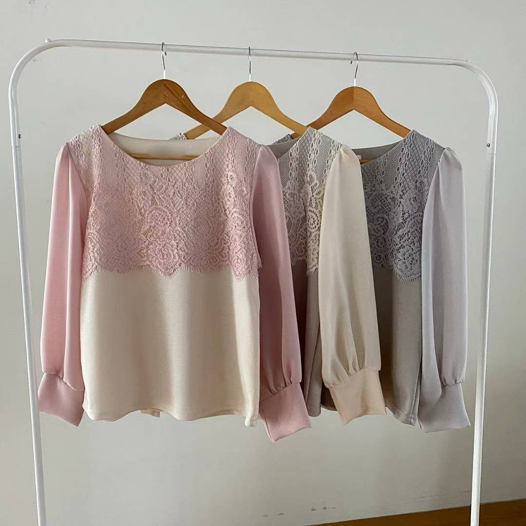 10B116 拚色蕾絲上衣