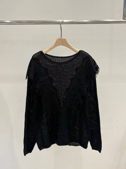 10B115 大V蕾絲圓領針織衫