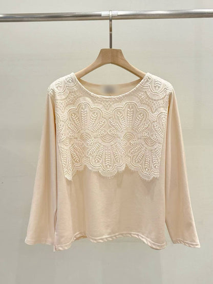 10B114 前襟大片蕾絲彈性棉上衣