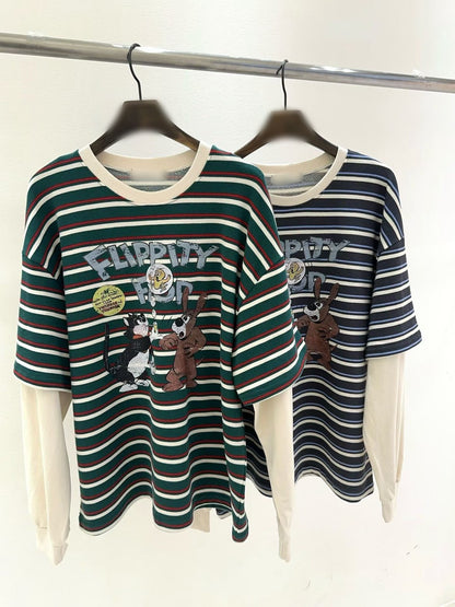 10B213 橫條短T假兩件上衣