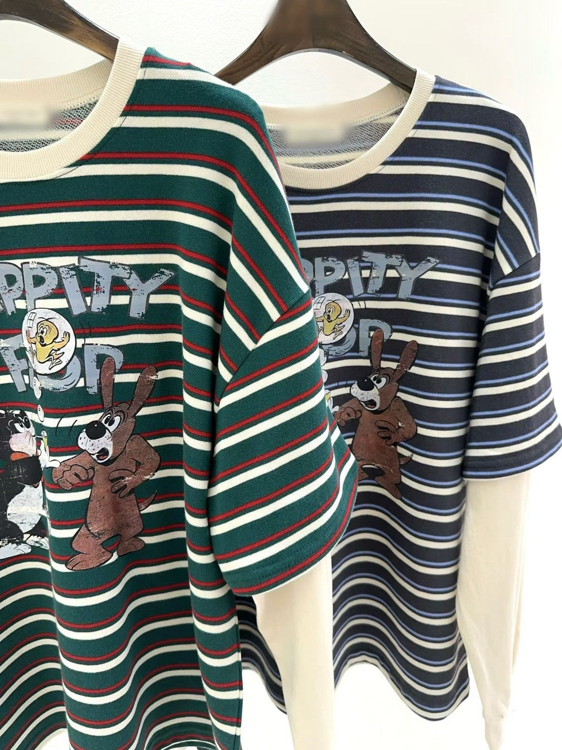 10B213 橫條短T假兩件上衣