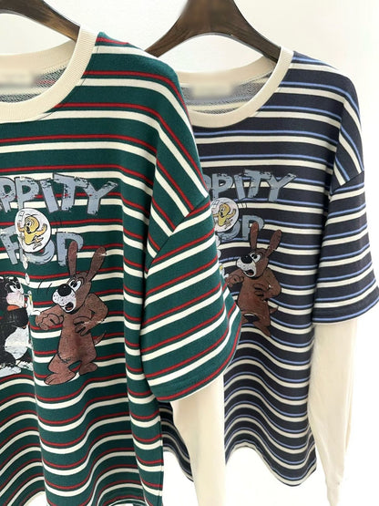 10B213 橫條短T假兩件上衣