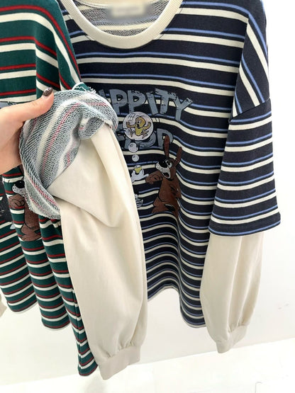 10B213 橫條短T假兩件上衣