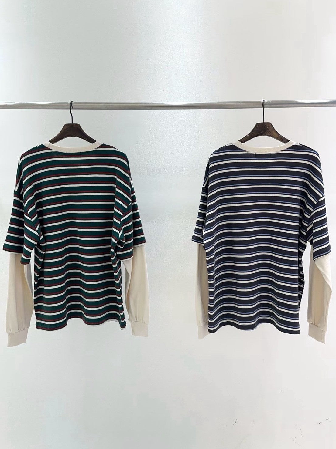 10B213 橫條短T假兩件上衣