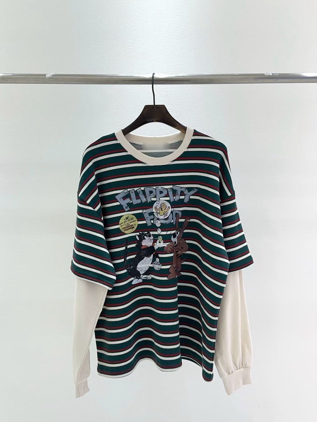 10B213 橫條短T假兩件上衣