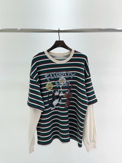 10B213 橫條短T假兩件上衣