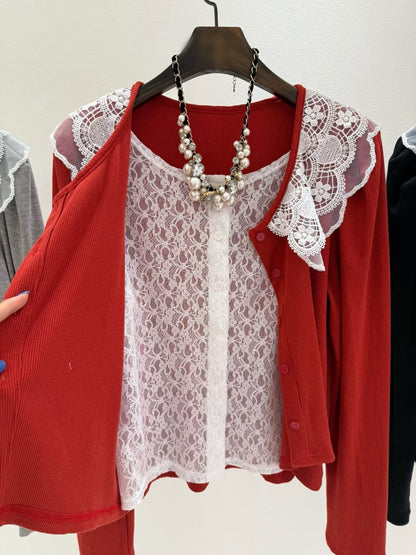 10B212 蕾絲假兩件針織衫