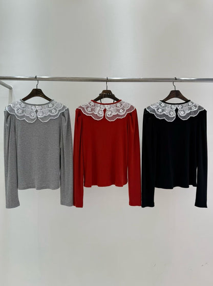 10B212 蕾絲假兩件針織衫