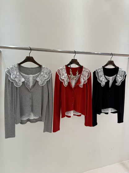 10B212 蕾絲假兩件針織衫