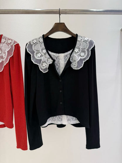 10B212 蕾絲假兩件針織衫